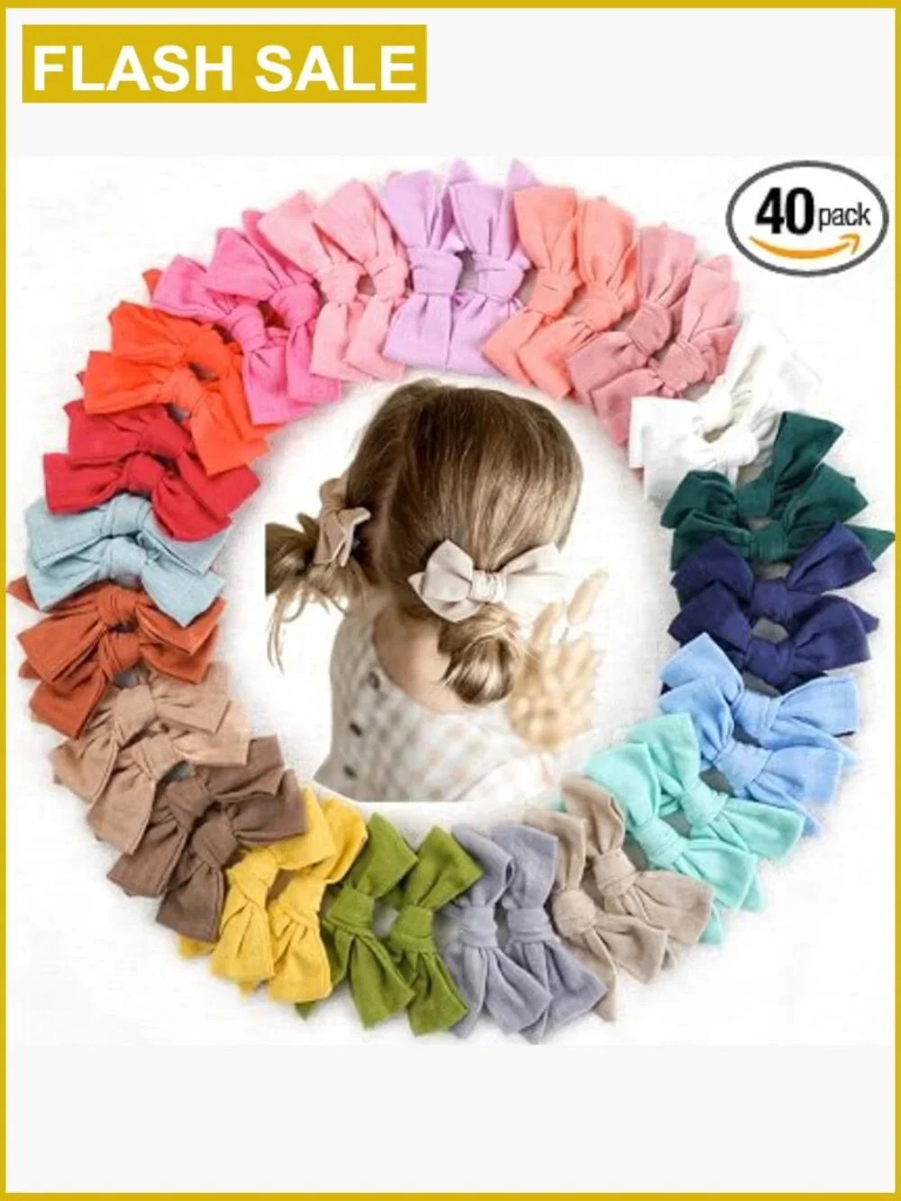 40 Piece Hair Bows Set Linen Fabric Alligator Clips for Toddlers